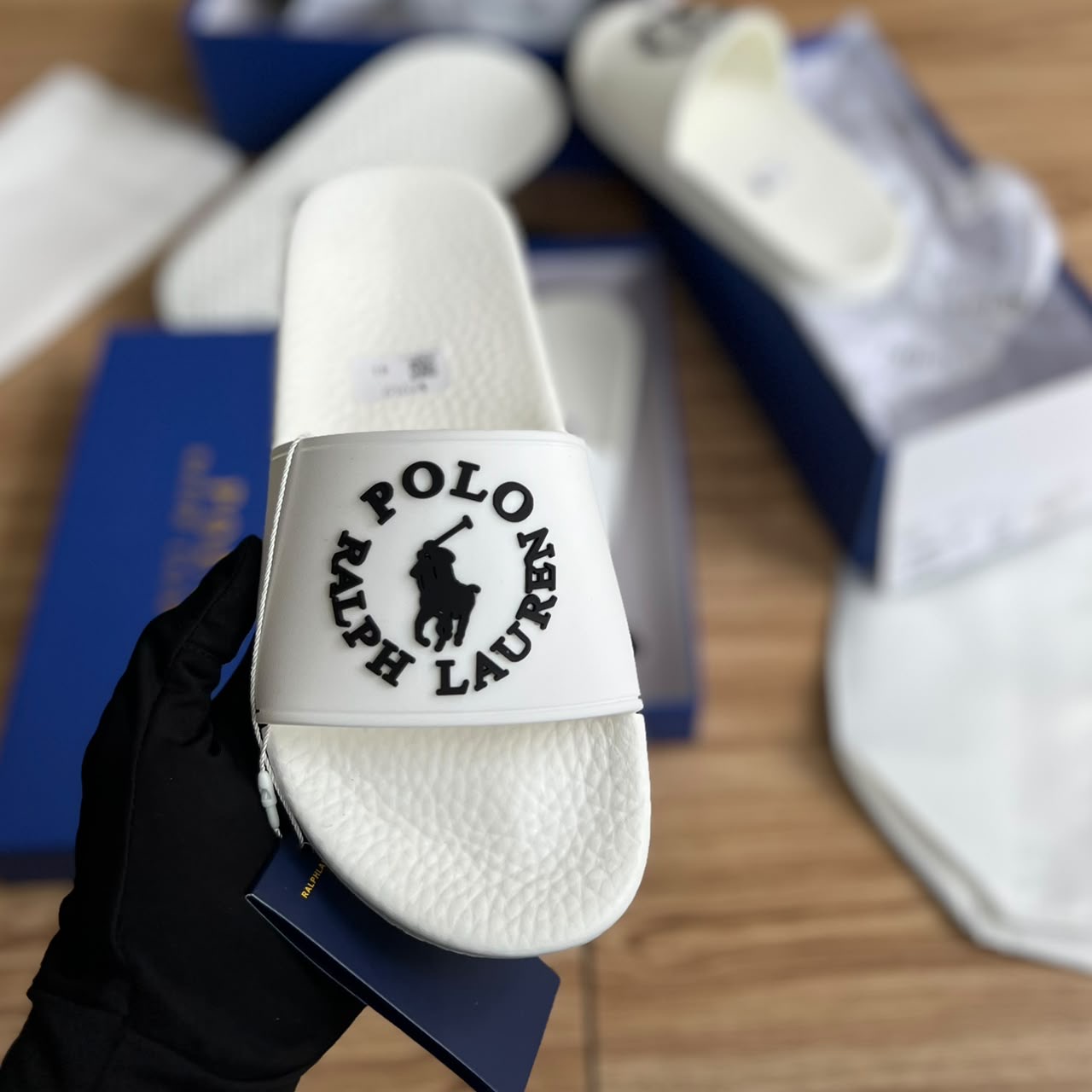 Polo Ralph Lauren Slides - White With Black Circle Logo - Comfort Slides - Original Box - Size 40-45 - Image 3