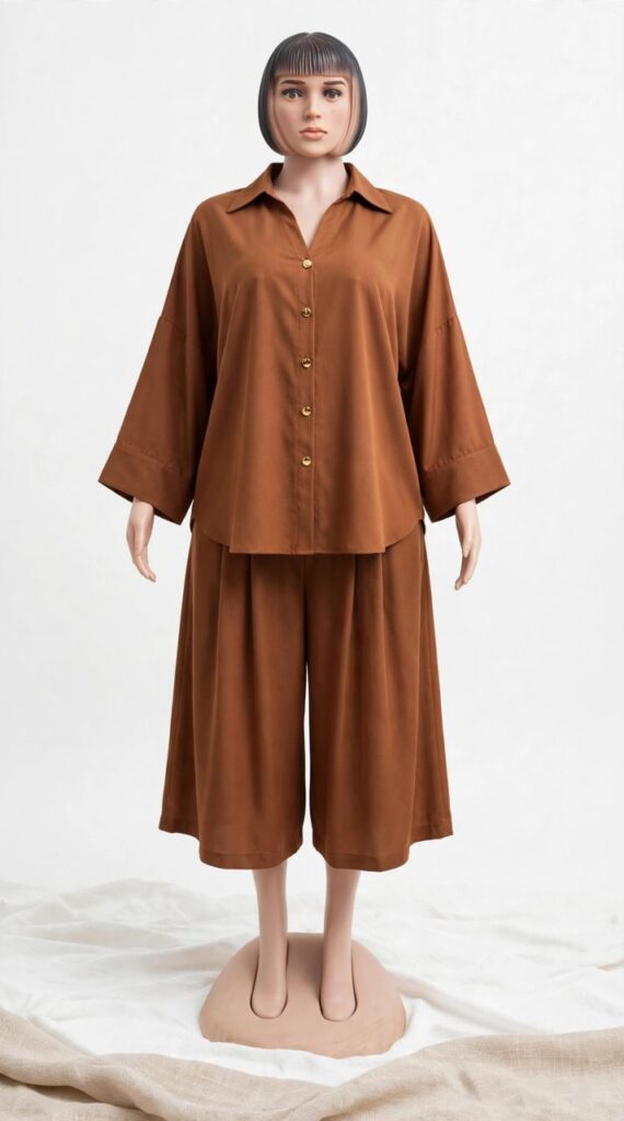 Soft Denim 2-Piece Set - Oversized Shirt + Culotte Shorts - Flowy Tencel Soft - NOT Hard Jeans - 3 Colors Copper Brown / Classic Indigo / Faded Light Wash - Free Size M-2XL