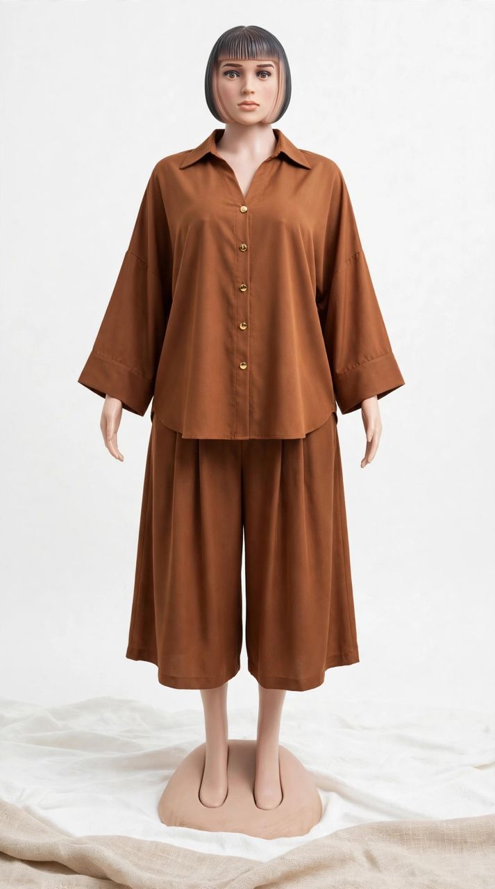 Soft Denim 2-Piece Set - Oversized Shirt + Culotte Shorts - Flowy Tencel Soft - NOT Hard Jeans - 3 Colors Copper Brown / Classic Indigo / Faded Light Wash - Free Size M-2XL