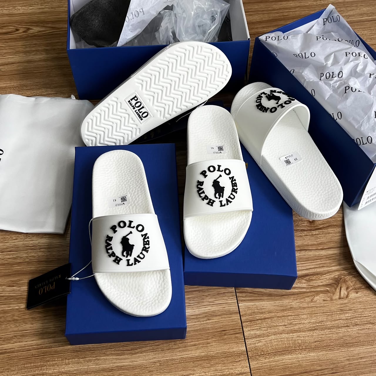 Polo Ralph Lauren Slides - White With Black Circle Logo - Comfort Slides - Original Box - Size 40-45 - Image 5