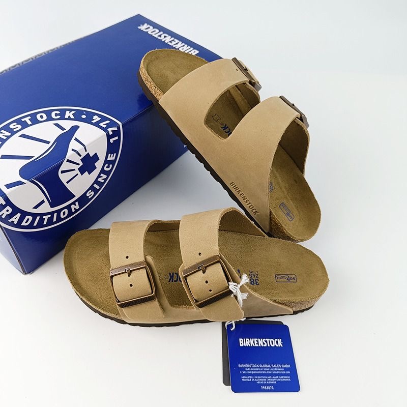 Birkenstock Arizona Sandals - Khaki / Faded Khaki Nubuck Leather - Double Buckle - Cork Footbed - Original Box - Size 40-45 - Image 2