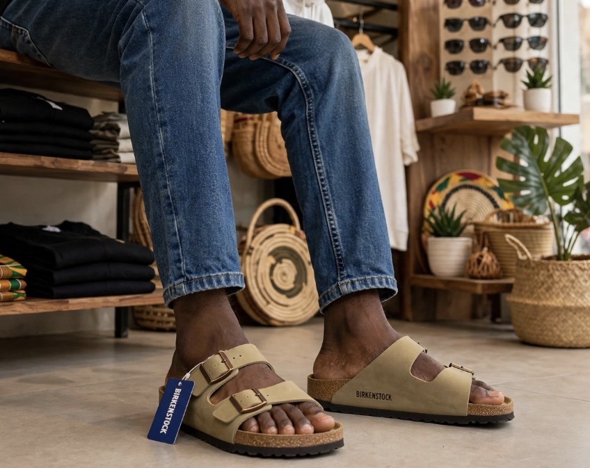 Birkenstock Arizona Sandals - Khaki / Faded Khaki Nubuck Leather - Double Buckle - Cork Footbed - Original Box - Size 40-45