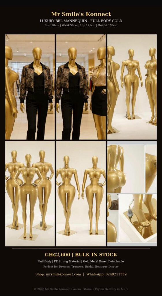 BBL Gold Full Body Female Mannequin 176cm - Curvy Mannequin for Boutique Display - GH₵2,600 - Full Body Not Half Body