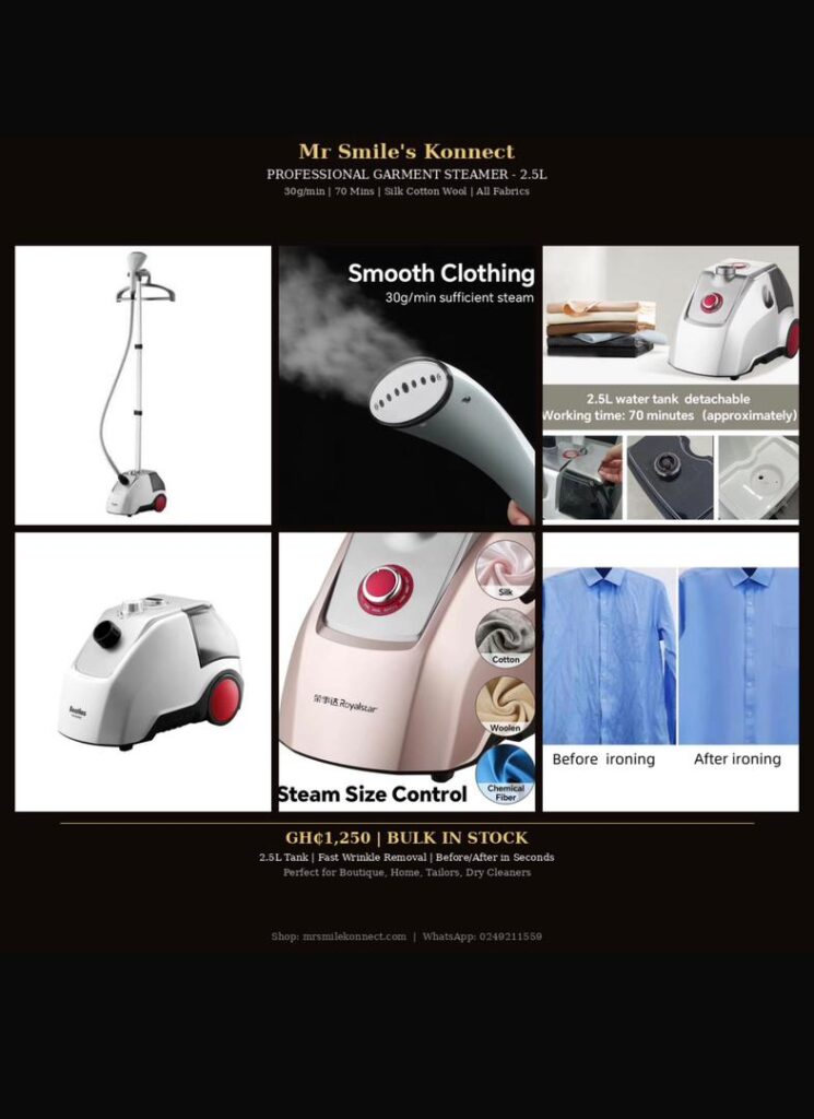 Professional Garment Steamer 2.5L Standing Full Size - 1800W Powerful Fabric Steamer with Detachable Tank - GH₵1,250 - Not Handheld
