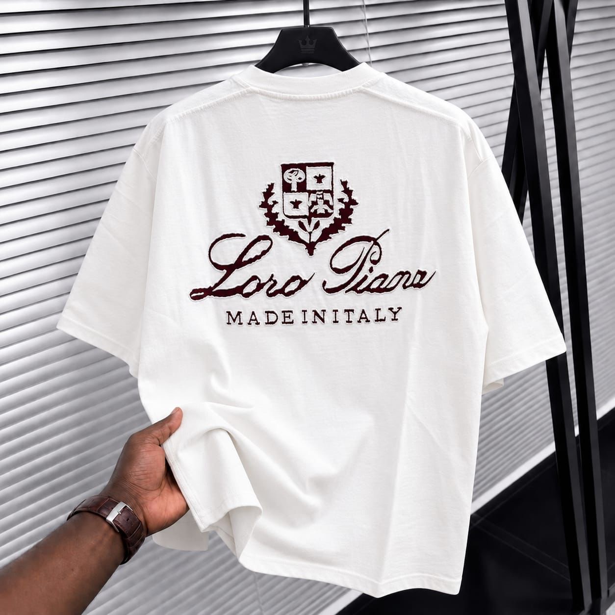 Loro Piana Made In Italy Crest T-Shirt - White Burgundy Embroidery - Luxury Oversized - S M L XL XXL - Image 2