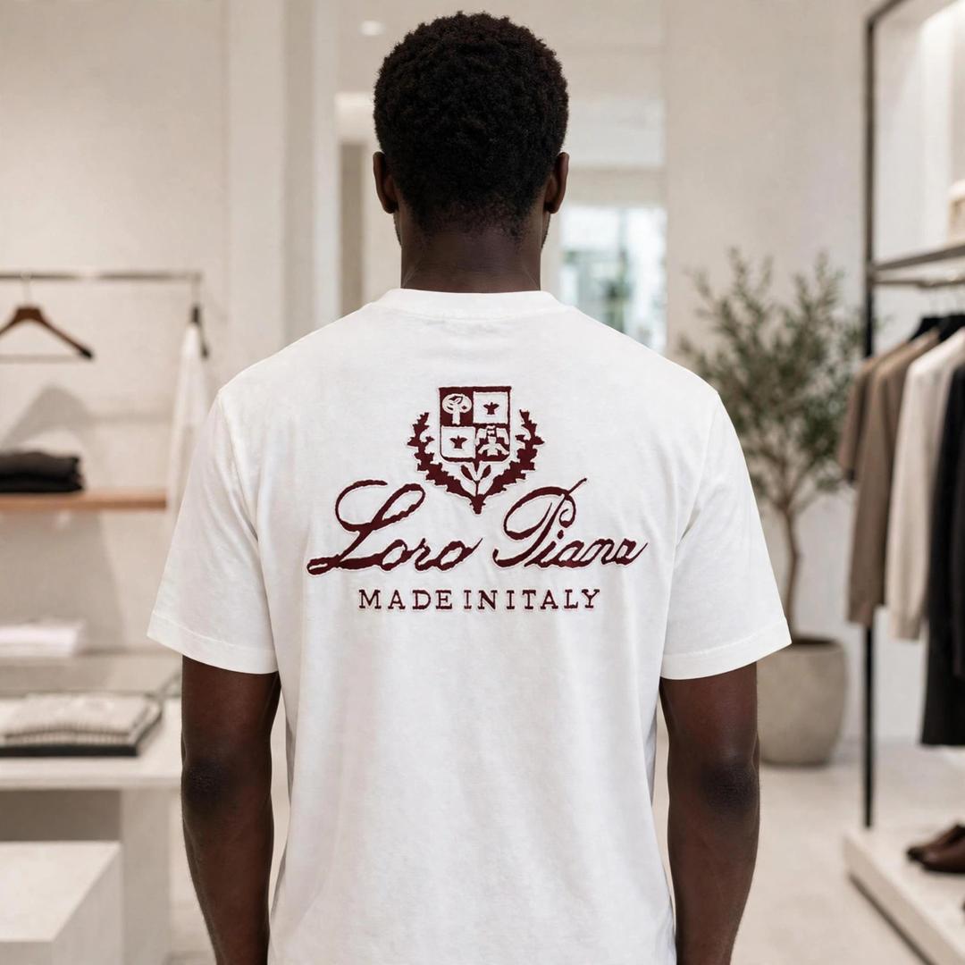 Loro Piana Made In Italy Crest T-Shirt - White Burgundy Embroidery - Luxury Oversized - S M L XL XXL