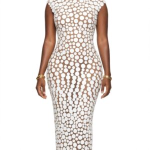 White Polka Mesh Luxury
Bodycon Maxi Dress